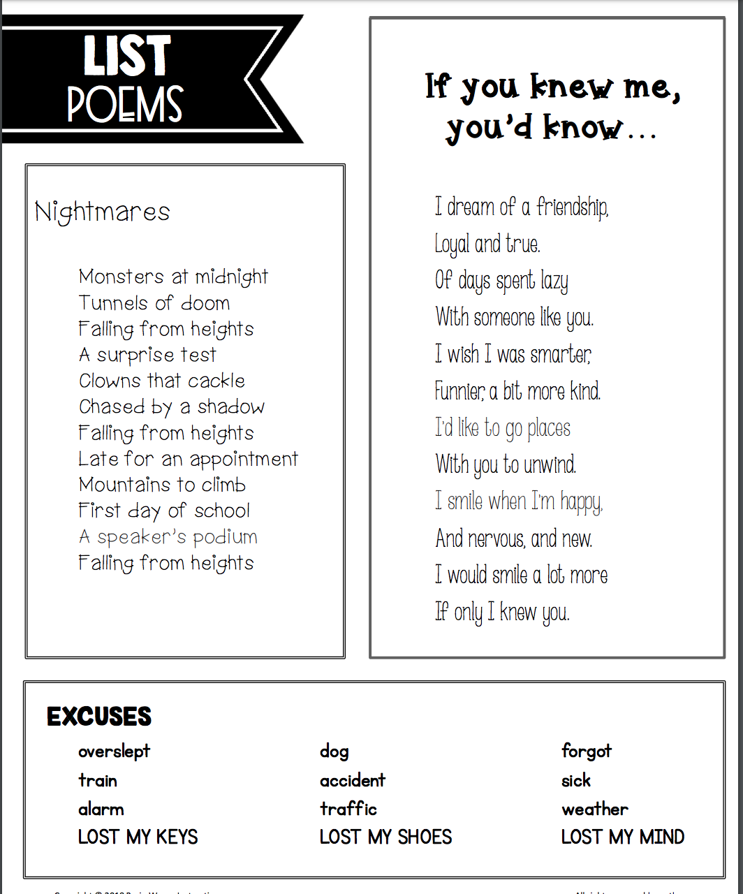 sample of a list poem
